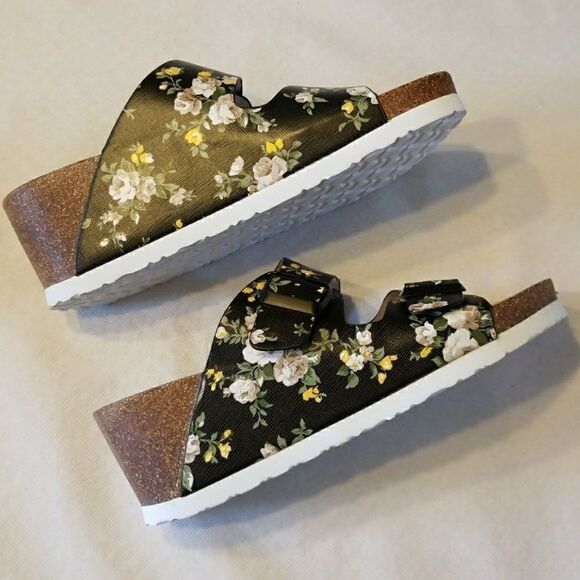 𝅺Kensie Floral Buckled Slip On Wedge Sandals Wenda Model Compare to Birkenstock - Picture 7 of 8